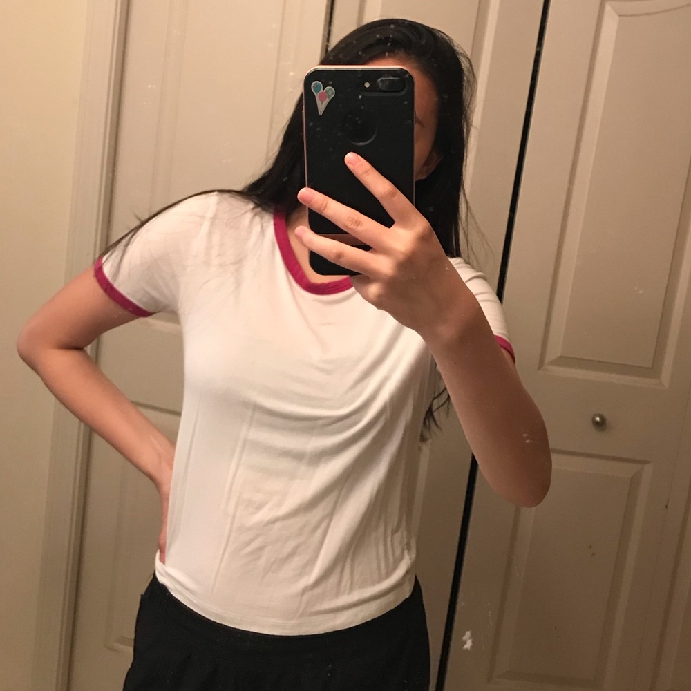 White T-Shirt with Magenta/Pink rim